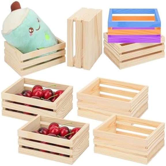 8 Pack Small Wooden Crates6.4 x 4.8 x 2.8 Inch Wood Crate Basket for Display, Storage & Home Decor, Crafts, Kitchen, Bathroom, and More$$Art & Craft