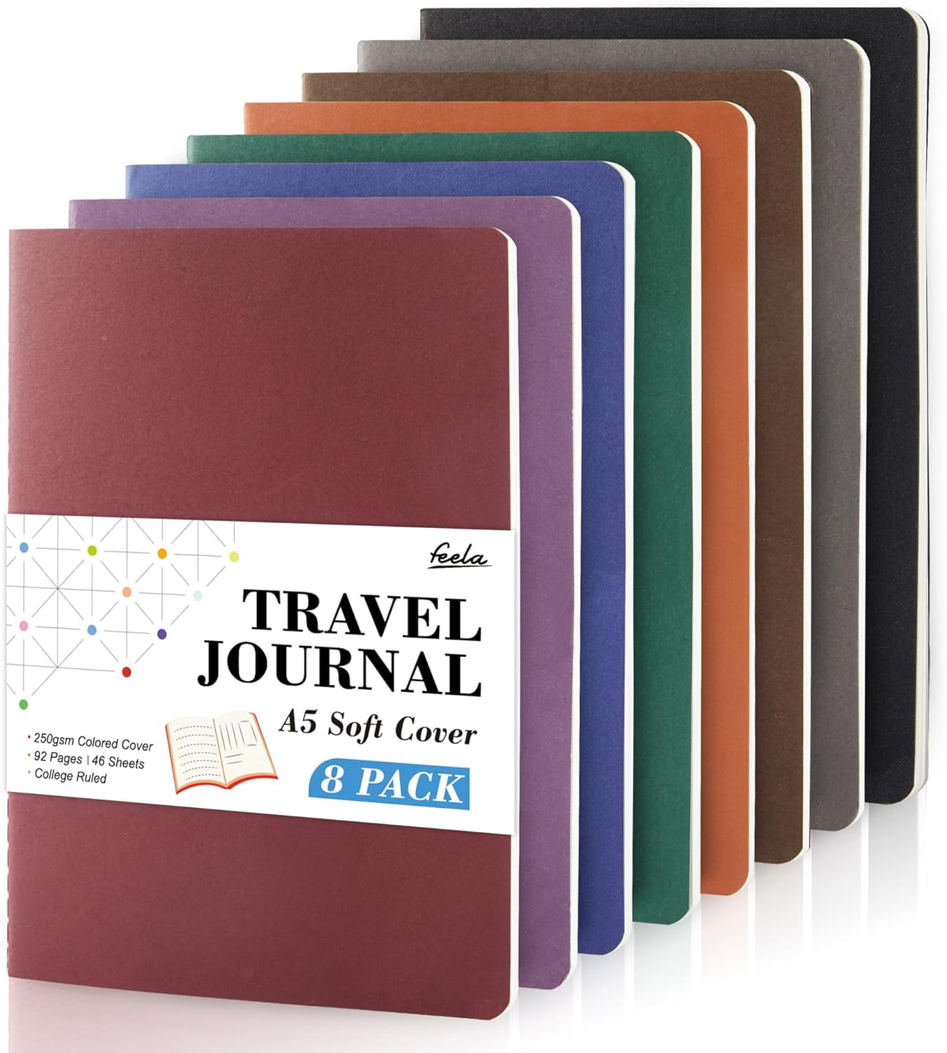8 Pack Soft Cover Journal Bulk, Notebooks College Ruled for Work, Lined Travel Journal for Students Women, Note Taking Notebook School Supplies Business Writing, 8.2” x 5.5”, A5, Vintage Colors