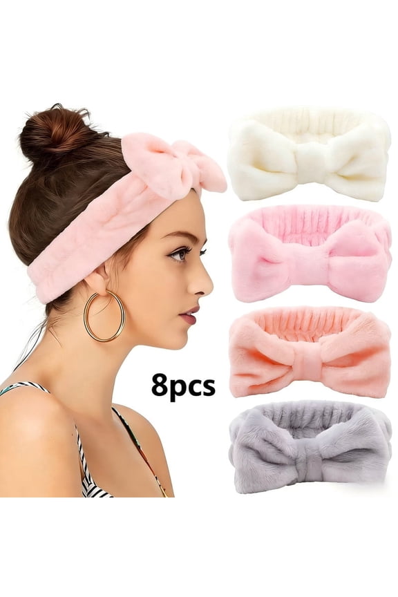 8 Pack Soft Microfiber Spa Headband, Elastic Bow Makeup Hair Band for Face Washing
