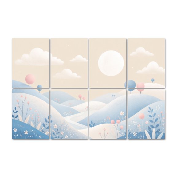8 Pack Soft Pastel Landscape Art Acoustic Panels Self-Adhesive Clouds flowers gentle waves modern art Decorative Sound Absorbing Wall Panels, Sound Panels for Recording Studio Living Room 48"x32"