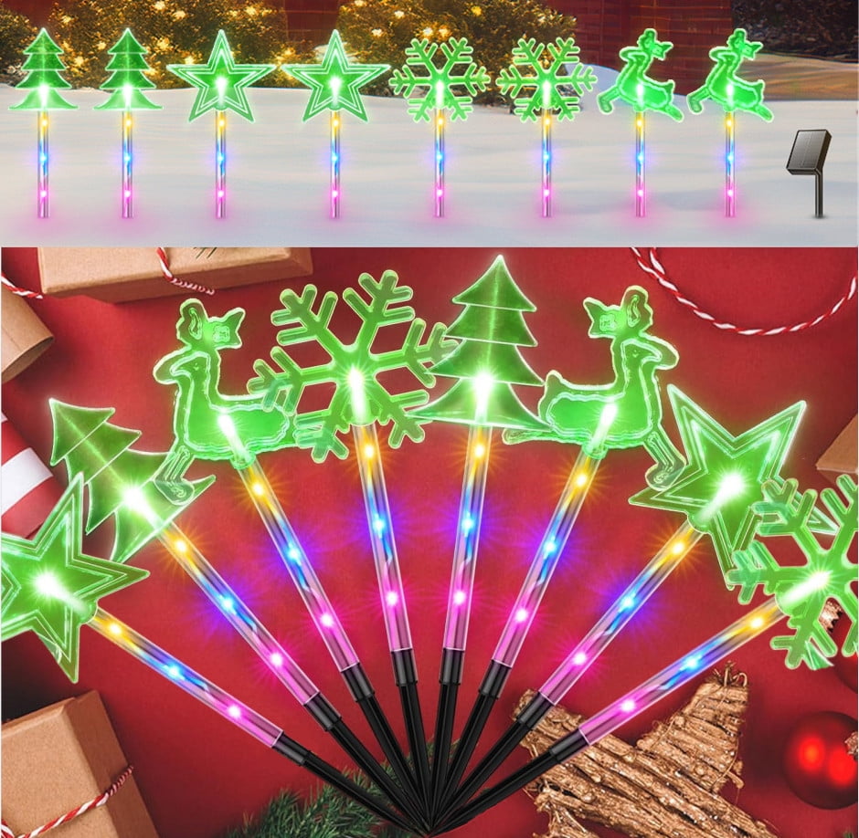 8Pack Solar Christmas Pathway Lights Outdoor, Waterproof Solar Powered