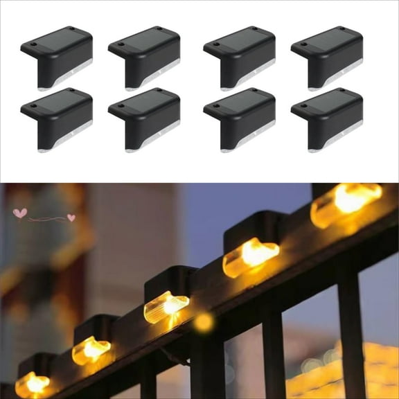 8 Pack Solar Deck Lights Outdoor, 3000K Warm White Waterproof LED Solar Step Lights for Stairs, Fence, Patio, Pool, Deck (Black)