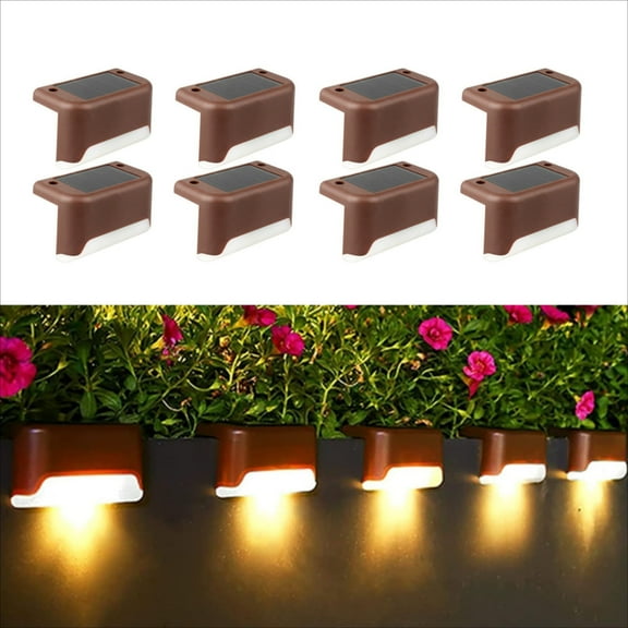 8 Pack Solar Deck Lights Outdoor, 3000K Warm White Waterproof LED Solar Step Lights for Stairs, Fence, Patio, Pool, Deck (brown)