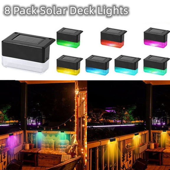 8 Pack Solar Deck Lights Step Light Outdoor Pathway Fence Light 2 Lighting Modes
