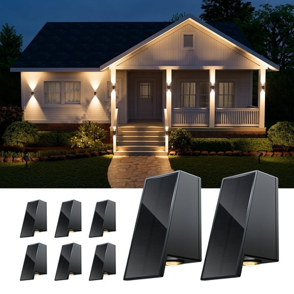 8 Pack Solar Powered Fence Lights Outdoor Waterproof Wall Mount Up and Down LED Decorative Lamps for Outside Patio, House, Backyard, Porch, Deck, Garden with Bright Lens Easy to Install (Warm White)