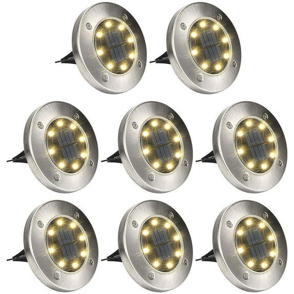 8 Pack Solar Ground Lights, 8 LED Solar Powered Disk Lights Outdoor Waterproof Garden Landscape Lighting for Yard Deck Lawn Patio Pathway Walkway (White)