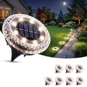 Ceevoo 8 Pack Solar Ground Lights Outdoor Waterproof, 8 LED Solar Powered in-Ground Disk Lights for Landscape Garden Walkway Pathway Yard Deck Lawn Patio, Warm 