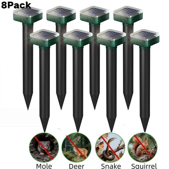 8 Pack Solar Mole & Gopher Repellent, Waterproof Sonic Spike with 3 Vibration Modes for Lawn