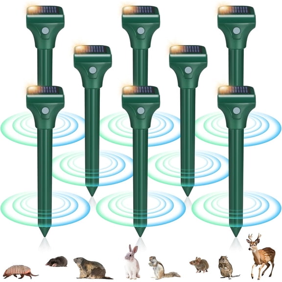 8-Pack Solar Mole Repellent, IP65 Waterproof Ultrasonic Pest Repeller for Yard & Garden, Vole, Gopher, Groundhog, Rodent, Chipmunk & Outdoor Animal Control