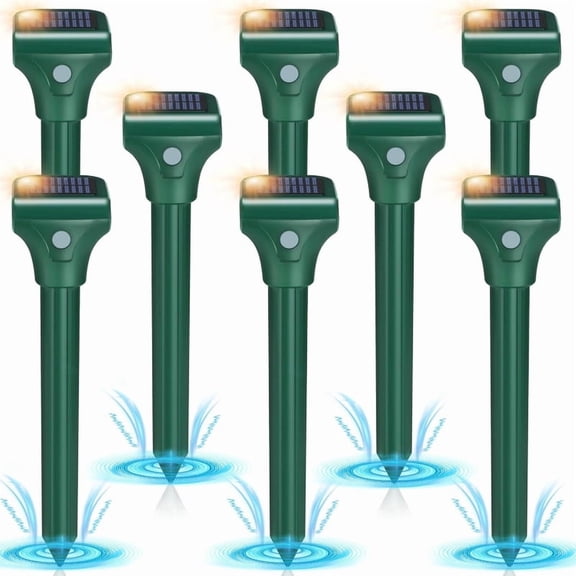 8-Pack Solar Mole Repellent Stakes for Lawns, Ultrasonic Gopher & Vole Repeller, IPX7 Waterproof Vibration Stakes with 3 Modes for Yard, Garden, Flower Beds & Outdoor Areas