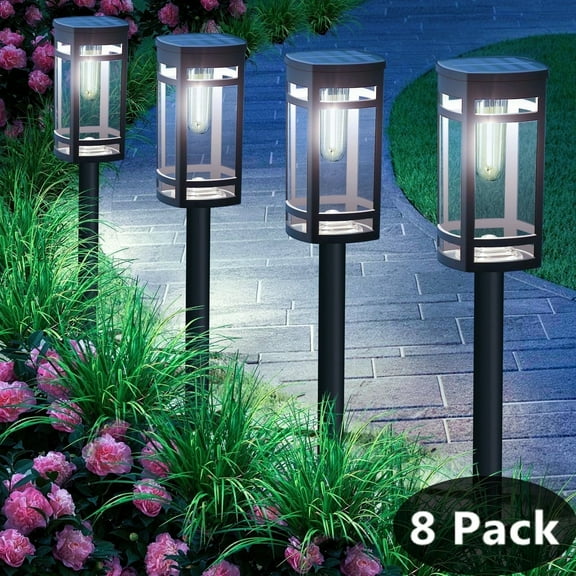 [8 Pack] Solar Outdoor Lights Waterproof for Outside Walkway Pathway Driveway Garden Yard Landscape Lighting Cool White.