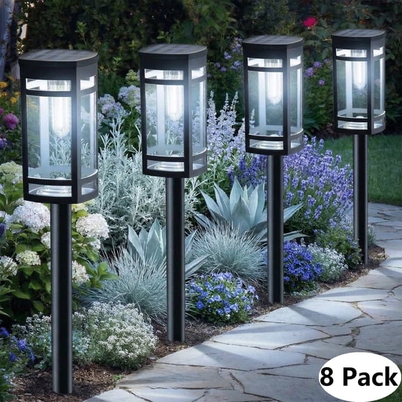 [8 Pack] Solar Outdoor Lights Waterproof for Outside Walkway Pathway Driveway Garden Yard Landscape Lighting Cool White.