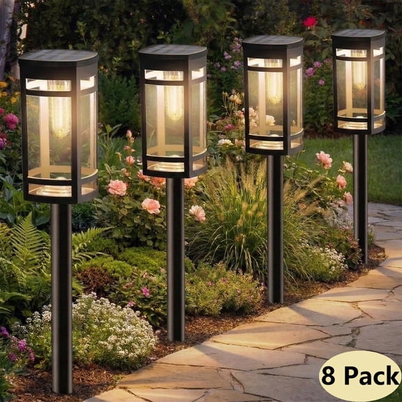 [8 Pack] Solar Outdoor Lights Waterproof for Outside Walkway Pathway Driveway Garden Yard Landscape Lighting Warm White.