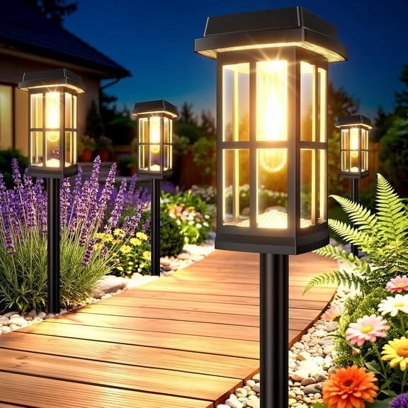 8 Pack Solar Pathway Lights Outdoor, 2 Lighting Modes Waterproof Solar Lights Outdoor, Sturdy Metal Rods, Brighter Up to 15Hrs Outdoor Path Lights for Yard Walkway Driveway Sidewalk Garden