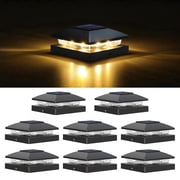 8 Pack Solar Post Cap Lights, 4x4 Outdoor LED Fence Post Cap Lights, Solar Powered Deck Lights for Dock Waterproof, fit for Wooden/Vinyl Posts