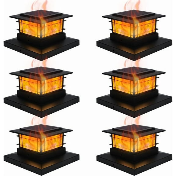 MY 8 Pack Solar Post Cap Lights Outdoor with Flickering Flame Light, Fence Post Solar Lights Fit for 4x4 5x5 6x6 Vinyl/Wooden Posts, High Brightness SMD LED Lighting Decor for Garden Deck Pat