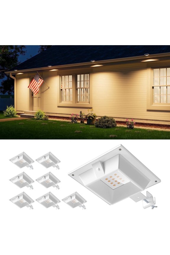 8 Pack Solar Gutter Lights Outdoor Waterproof 12 LED Yard Eaves Lamp Lighting for Bush, Plant, Fence, Railing, Wall, Deck, No Drilling Mount