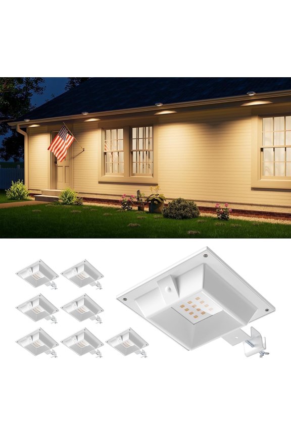 8 Pack Solar Gutter Lights Outdoor Waterproof 12 LED Yard Eaves Lamp Lighting for Bush, Plant, Fence, Railing, Wall, Deck, No Drilling Mount
