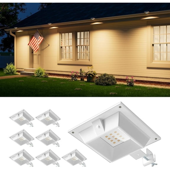 Yinghao 8 Pack Solar Gutter Lights Outdoor Waterproof 12 LED Yard Eaves Lamp Lighting for Bush, Plant, Fence, Railing, Wall, Deck, No Drilling Mount