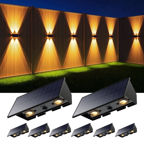 8 Pack Solar Fence Lights Outdoor up and Down Wall Mount LED Decorative Waterproof Lamps for Outside Deck, Porch, Backyard, House, Patio
