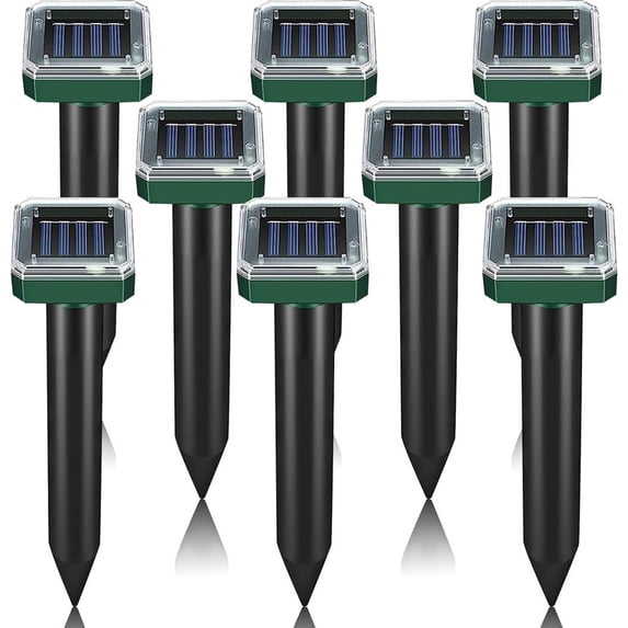 8 Pack Solar Powered Mole Repellent, Ultrasonic Outdoor Pest Repeller for Lawns & Gardens - Waterproof, Chipmunk, Vole, Gopher, Groundhog, Snake Deterrent