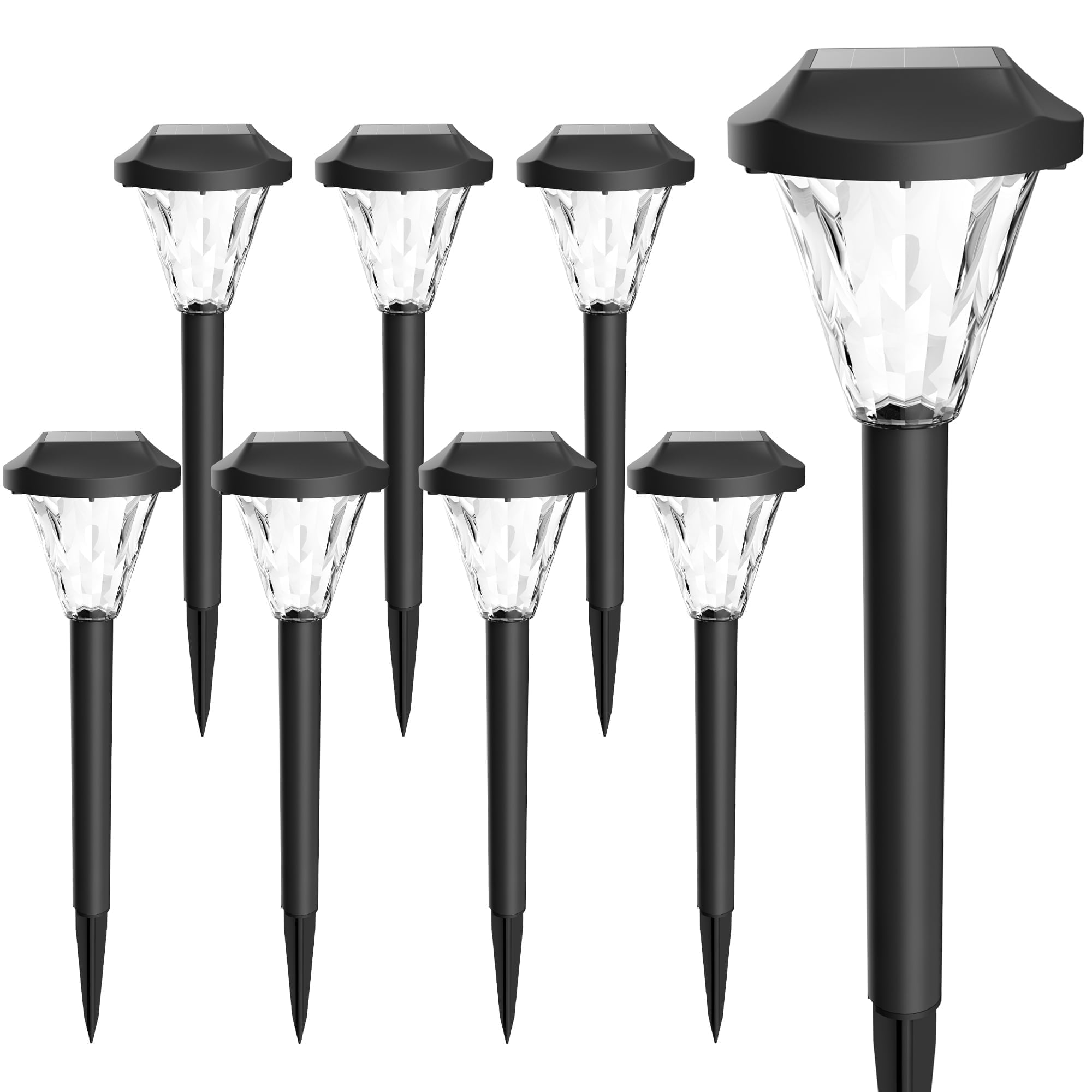 Gigalumi Outdoor Solar Powered Pathway Lights Contemporary Waterproof Cold White 6500K 8 Pack