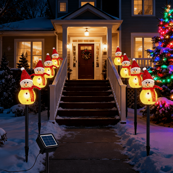 8 Pack Solar Snowman Pathway Lights, Waterproof Outdoor Christmas Decor with Auto On/Off, Warm White LED for Yard, Garden, Patio Holiday Lighting