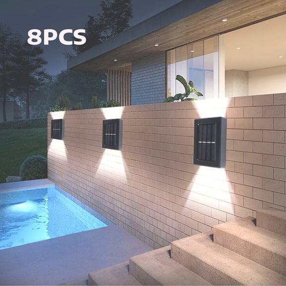 8 Pack Solar Up Down Wall Lights, IP65 Waterproof Outdoor Solar Powered Wall Sconce, Auto On/Off LED Decorative Wall Lamp for Fence Patio Garden Yard Porch Brick Wall