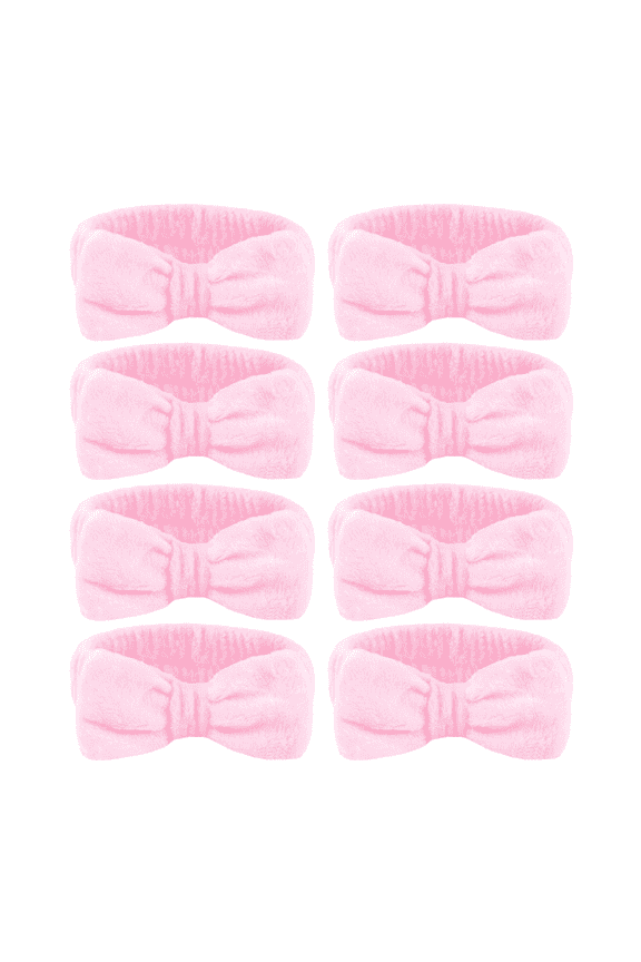 8 Pack Spa Headbands for Washing Face - Pink Terry Cloth Skincare Bands for Women & Girls. Soft Microfiber Bow Headbands for Makeup & Face Wash.