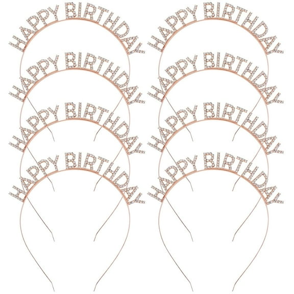 8 Pack Sparkling Rhinestone Silver Metal Happy Birthday Headbands Hair Crowns Tiaras Bands Hoops Birthday Party Hair Accessories for Toddlers Girls Kids Teens Women