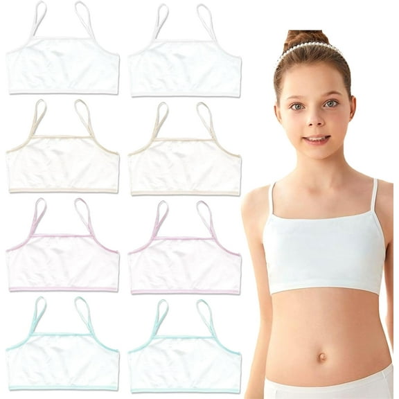 8 Pack Sports Bras for Girls - Soft & Comfortable Cotton Training Bras for Kids & Teens (Ages 8-12)