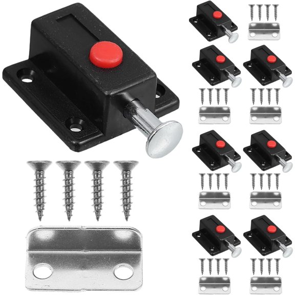 8 Pack Spring Loaded Push Button Cabinet Door Latch, Surface-Mounted ABS Zinc Alloy Hardware with Screws and Baffles