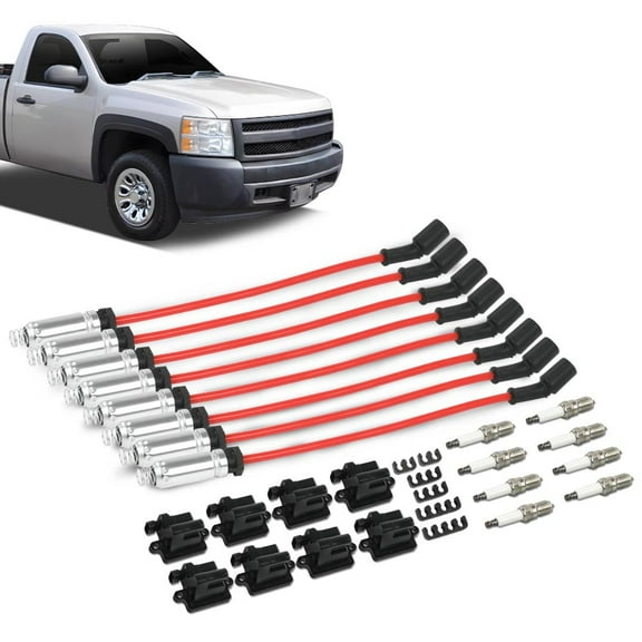 8 Pack Square Ignition Coil & Spark Plug Wire Fit for Chevy Silverado Express GMC Yukon Savana Hummer H2 Mercruiser Workhorse Fastrack 12556893,41-962 19299585,M8-48322R,UF-271,88862385