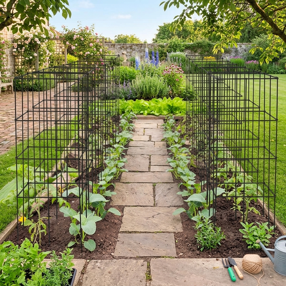 8-Pack Square Plant Support Cages, 39" Foldable Metal Garden Stakes and Trellis Towers for Pots, Climbing Vegetables, Tomato, Cucumber, Flowers and Fruits, Green