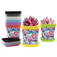 8 Pack Square Plastic Planters with Drainage Holes and Saucers Flower