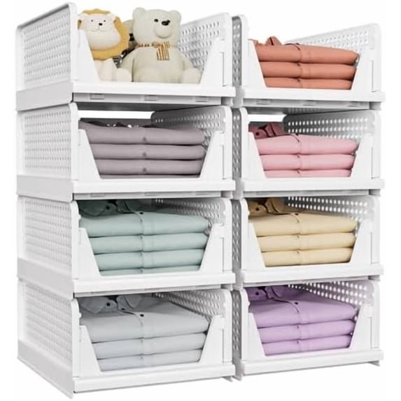 8 Pack Stackable Closet Storage Bins, Multifunctional & Foldable Closet ...