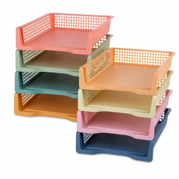 8 Pack Stackable Paper Trays for Classroom, Plastic Turn-in Tray Organizer Holds A4 Files