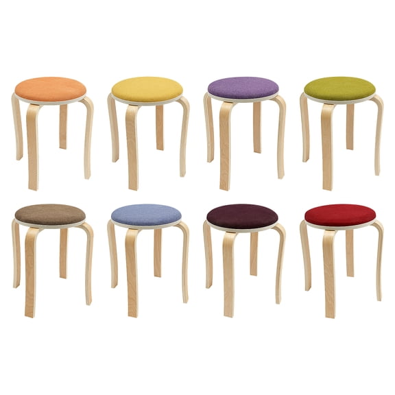 8-Pack Stackable Stools Solid Wood & Fabric Seat, 440lbs Capacity, Round Padded, for Classroom Dining Home Kitchen, Space-Saving Seating