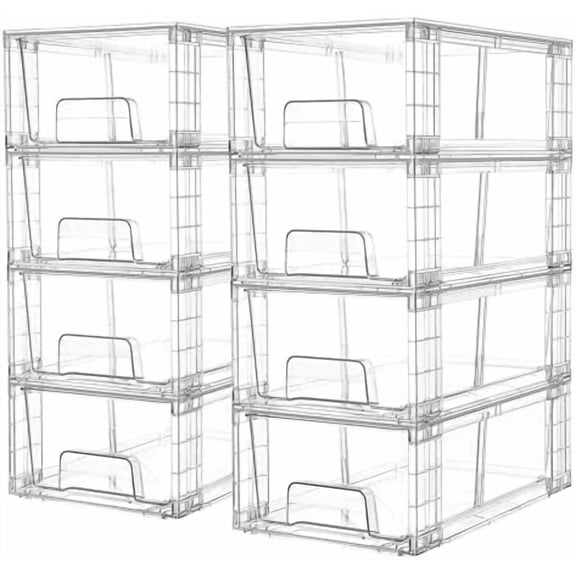 8 Pack Stackable Storage Drawers,Clear Acrylic Drawer Organizers with Handles, Easily Assemble Containers for Fridge, Bathroom,Kitchen Undersink,Cabinet,Pantry Organization and Storage