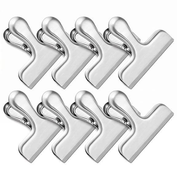 8 Pack Stainless Steel Chip Clips, 3 Inch Heavy Duty Bag Clips for Food Packages, Metal Snack Clips for Chips, Coffee, Bread, Kitchen & Office