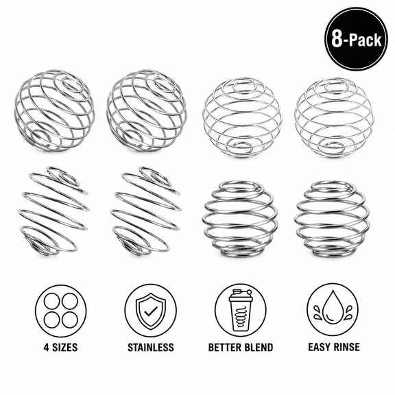 8-Pack Stainless Steel Shaker Balls, 4 Sizes for Drink Mix Bottles