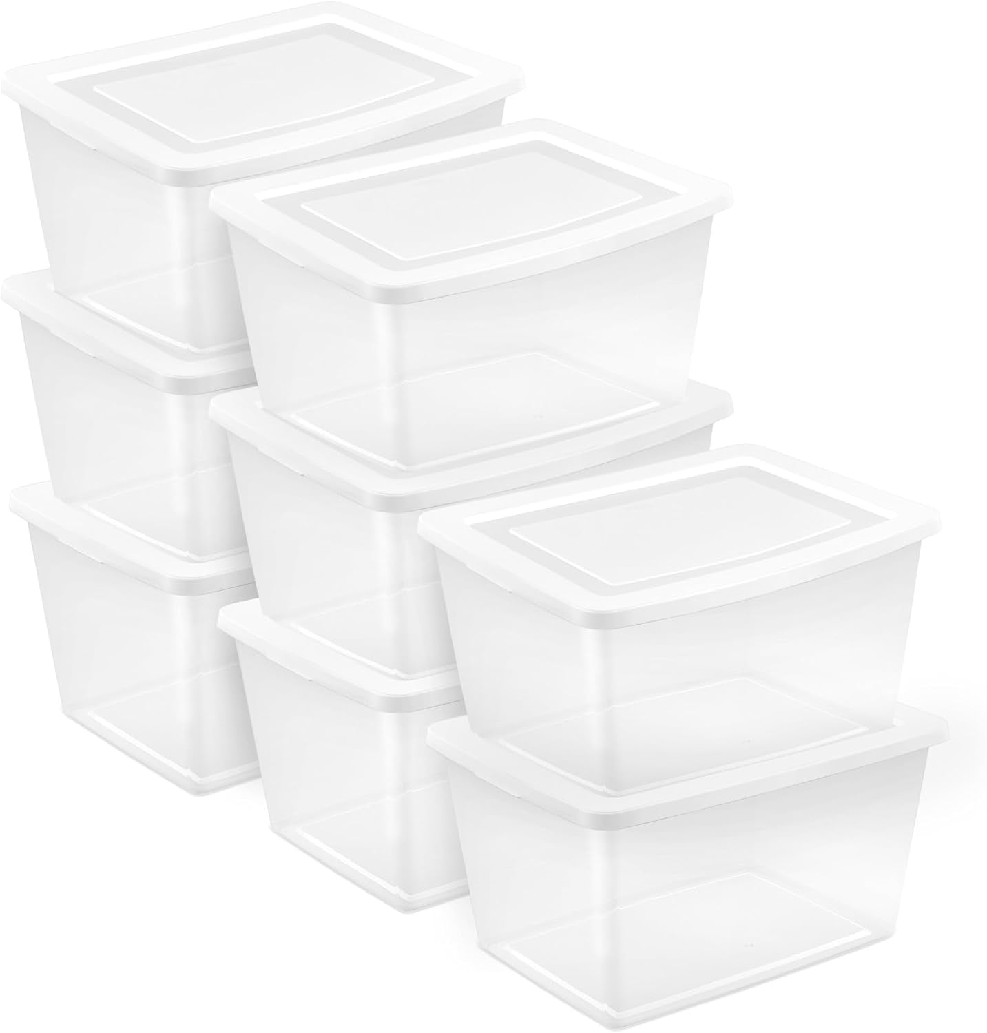 8 Pack Storage Box, 58 Quart Stackable Tote, Clear Plastic Container ...