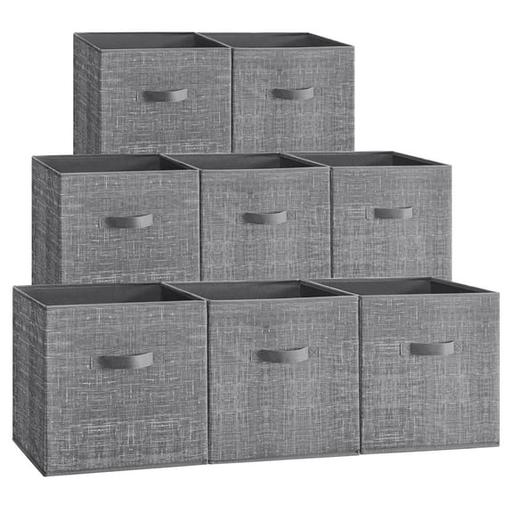 8 Pack Storage Cubes 13-Inch Non-Woven Fabric Bins with Double Handles Closet Organizers for Shelves Gray