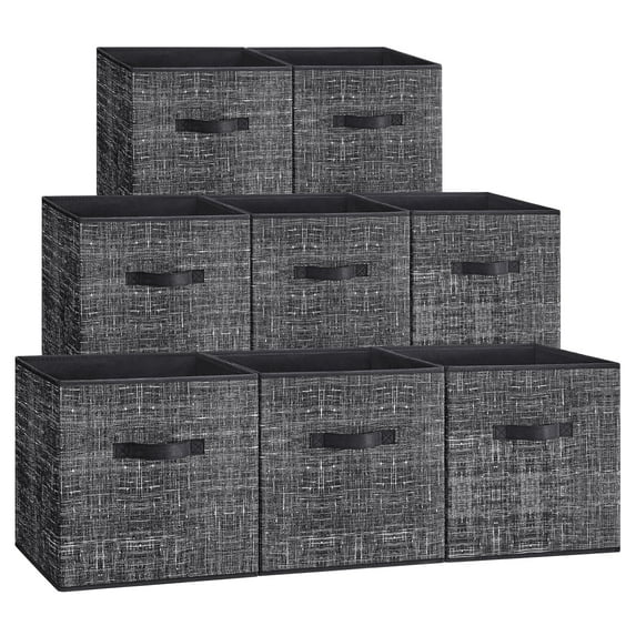 8 Pack Storage Cubes 13-Inch Non-Woven Fabric Bins with Double Handles Closet Organizers for Shelves Ink Black