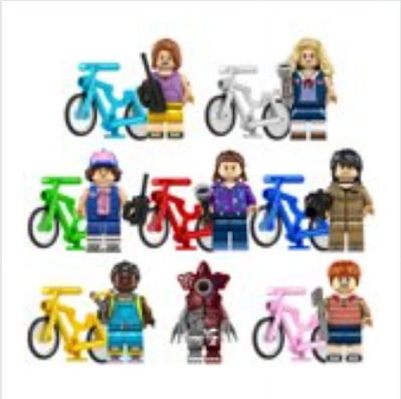 8 Pack Stranger Things Action Figures Building Blocks Toys, 1.77 inch Stranger Things Minifigures with Bicycle for Kids and Fans Birthday Gift, Collectible, Cake Decoration