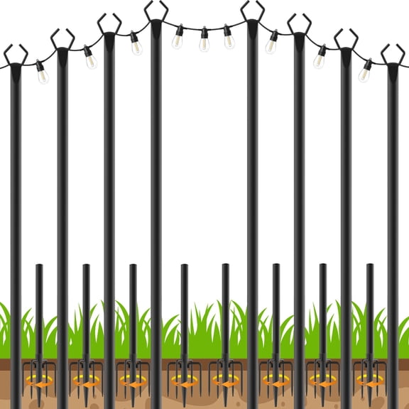 8 Pack String Light Poles,10 FT Metal Poles with Fork for Outdoor String Lights,Outdoor Light Poles with Fork,Poles/Post/Stand for Outside