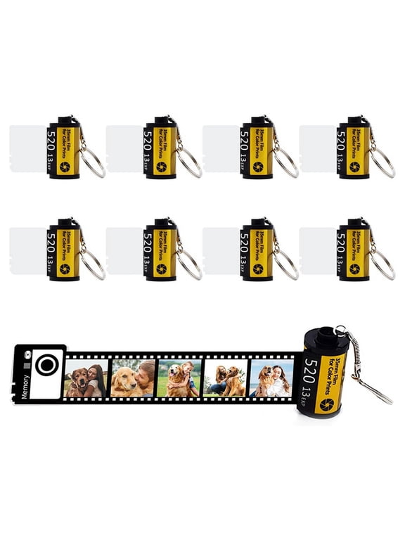 8 Pack Sublimation Memory Film Roll Keychain, Double Sided Sublimation Blank Camera Film Roll Canister Keychain