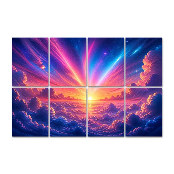 8 Pack Sunset Clouds Rainbow Art Acoustic Panels Self-Adhesive Galactic Sky Dramatic Lighting Colorful Decorative Sound Absorbing Wall Panels, Sound Panels for Recording Studio Living Room 48"x32"