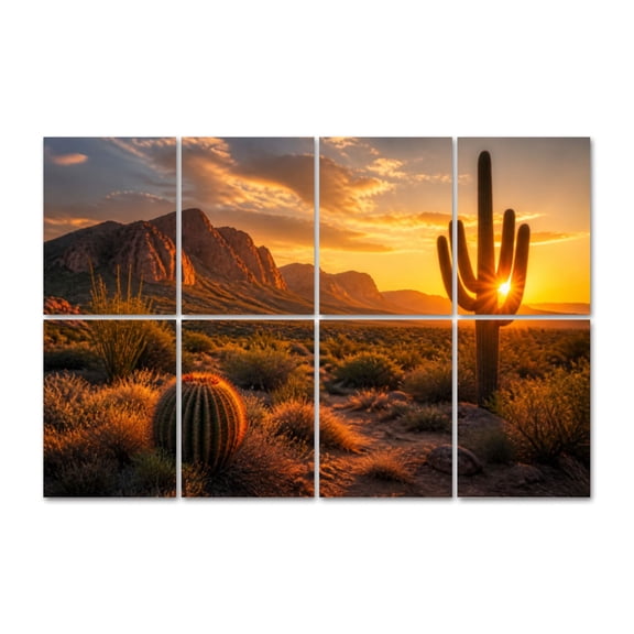 8 Pack Sunset Desert Landscape Art Acoustic Panels Self-Adhesive Cactus Saguaro Plants Mountain Decorative Sound Absorbing Wall Panels, Sound Panels for Recording Studio Living Room 48"x32"