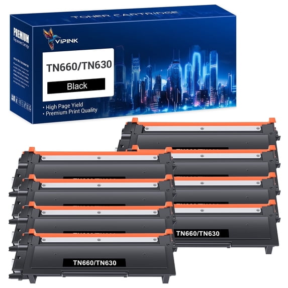 Vipink 8-Pack TN660 TN630 Toner Cartridge Compatible for Brother TN660 HL-L2300D L2380DW L2340DW DCP-L2540DW MFC-L2700DW (Black)